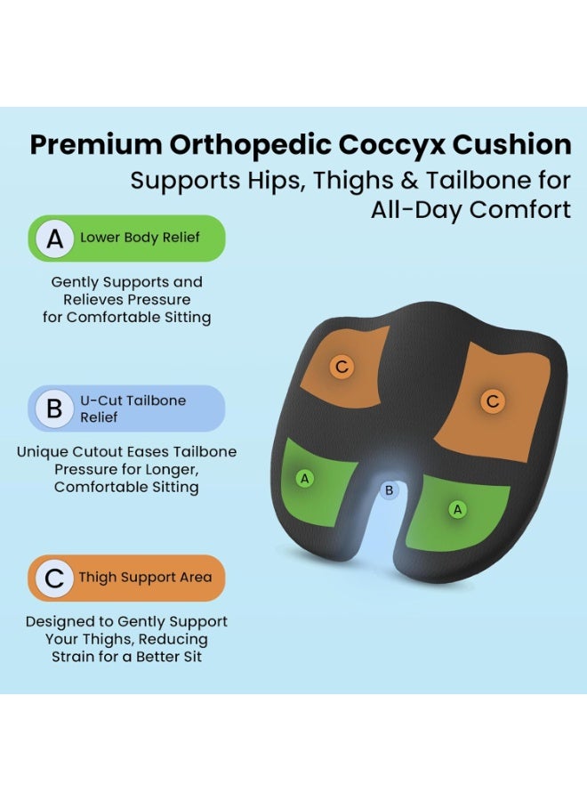 Memory foam seat cushion for tailbone and coccyx pain relief, medical chair cushion to reduce back pain and sciatica for office and car, 18 x 17 x 2.75 inches, black - Image 5